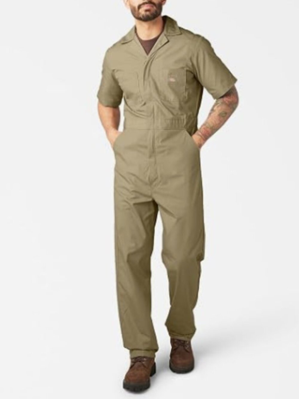 Dickies Men's/Unisex Short Sleeve Coveralls Khaki Utility Jumpsuit Med Short